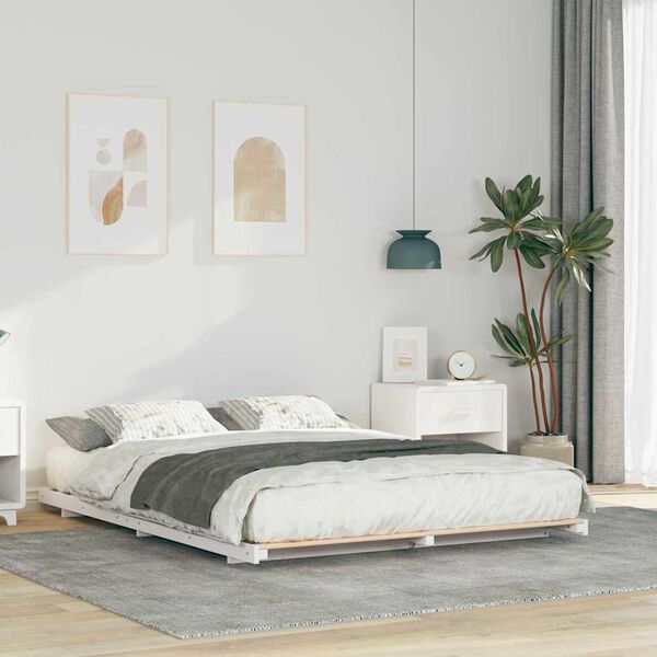 vidaXL Cadre de lit sur&eacute;lev&eacute; Blanc 140 x 200 cm Bois massif en pin