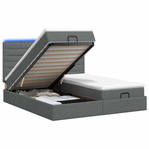 vidaXL Lit coffre avec matelas et LED Gris fonc&eacute; 160 x 200 cm Tissu
