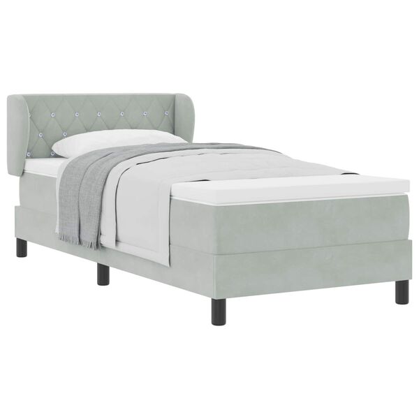 vidaXL Lit &agrave; ressorts avec matelas Gris clair 90 x 190 cm Velours