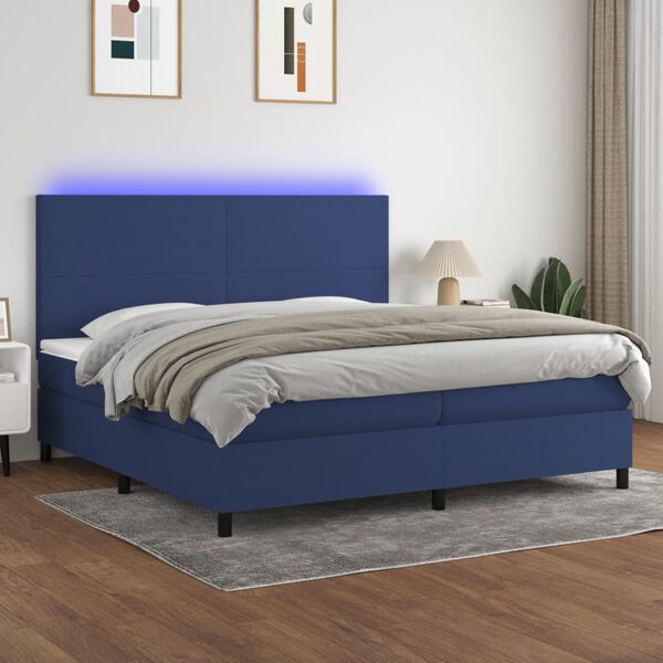 vidaXL Sommier &agrave; lattes de lit et matelas et LED Bleu 200x200 cm Tissu