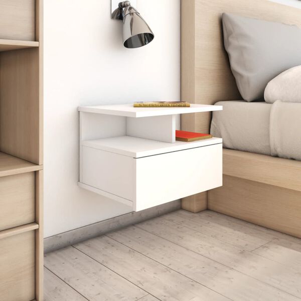 vidaXL Table de chevet flottante Blanc 40x31x27 cm Bois d'ing&eacute;nierie
