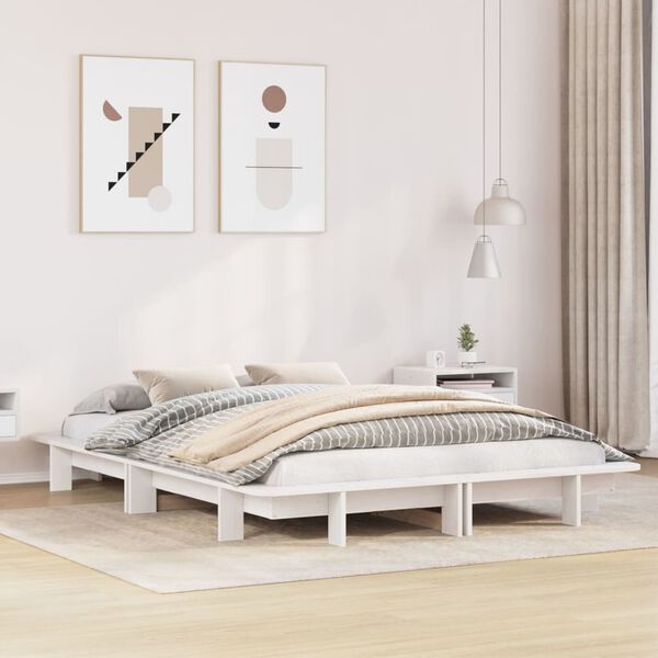 vidaXL Cadre de lit sans matelas blanc 135x190 cm bois de pin massif