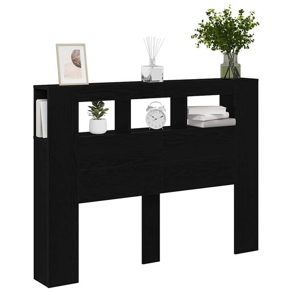 vidaXL T&ecirc;te de lit LED avec &eacute;tag&egrave;re Ch&ecirc;ne noir 140 x 18,5 x 103,5 cm