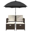 vidaXL Canap&eacute; de jardin 2 places et parasol et tabourets marron rotin