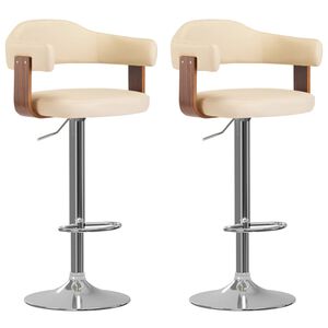 vidaXL Tabourets de bar lot de 2 cr&egrave;me bois courb&eacute; et similicuir