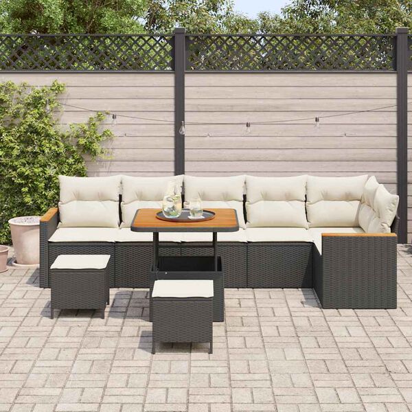 vidaXL Ensemble de canapé de jardin avec coussin 9 pcs Noir Poly rotin