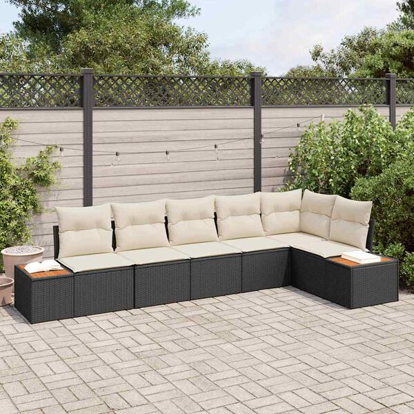 vidaXL Ensemble de canapé de jardin avec coussin 6 pcs Noir polyrotin