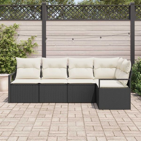 vidaXL Ensemble de canap&eacute; de jardin avec coussin 5 pcs Noir et Cr&egrave;me