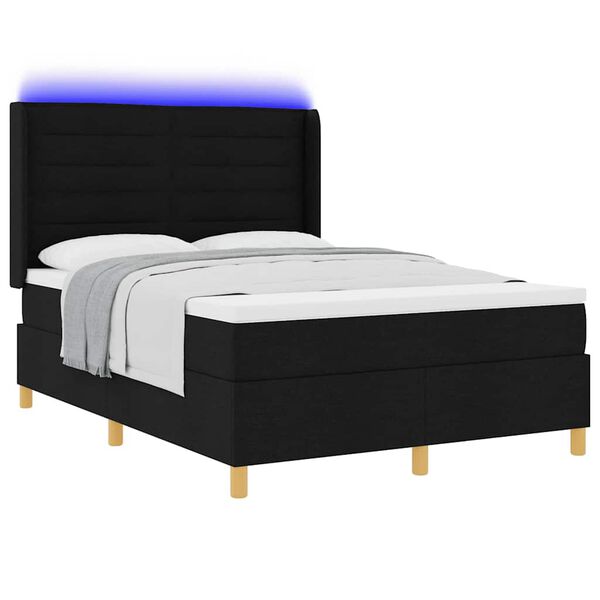 vidaXL Lit &agrave; ressorts avec matelas Noir 140 x 190 cm tissu
