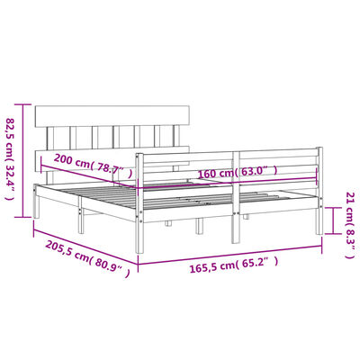 vidaXL Cadre de lit sans matelas blanc 160x200 cm bois massif