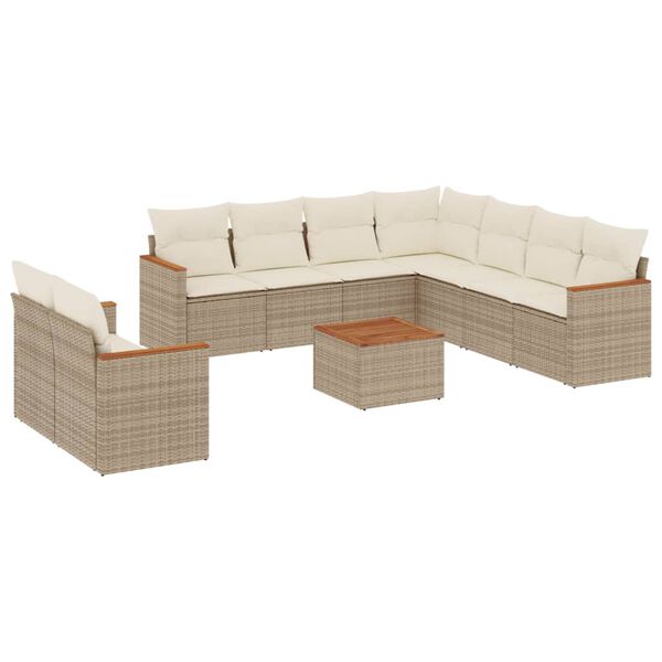 vidaXL Salon de jardin avec coussins 10 pcs beige r&eacute;sine tress&eacute;e