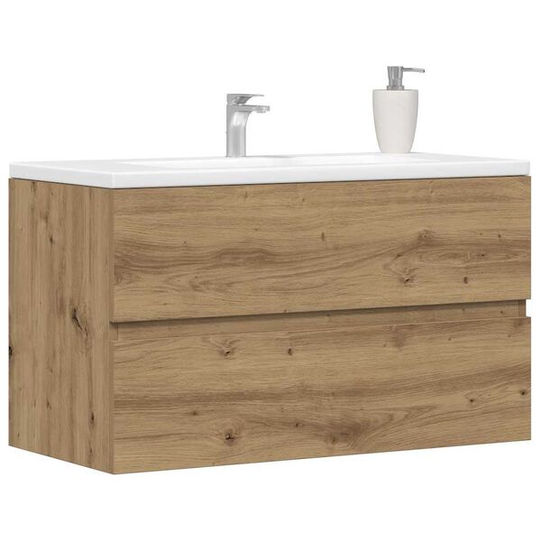 vidaXL Armoire d'&eacute;vier ch&ecirc;ne artisanal 90x38,5x45 cm bois d'ing&eacute;nierie