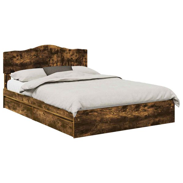 vidaXL Lit de Rangement Ch&ecirc;ne fum&eacute; 160 x 200 cm Bois d'ing&eacute;nierie