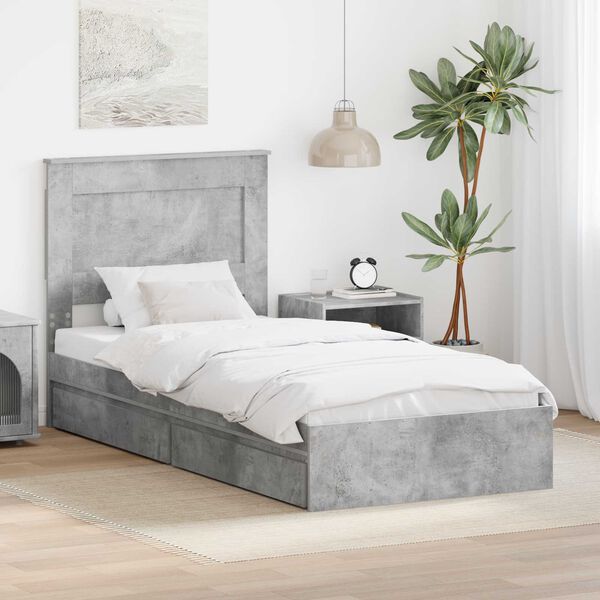 vidaXL Lit de Rangement Gris b&eacute;ton 90 x 200 cm Bois d'ing&eacute;nierie