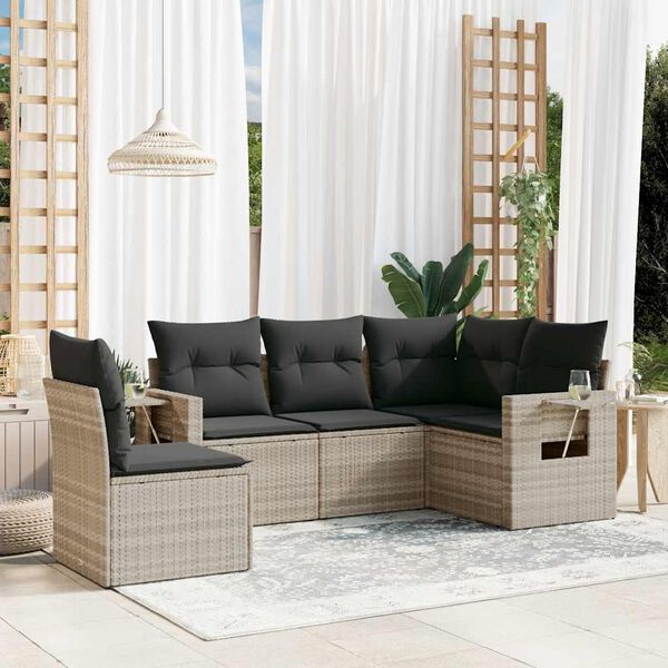 vidaXL Salon de jardin 5 pcs avec coussins gris clair r&eacute;sine tress&eacute;e