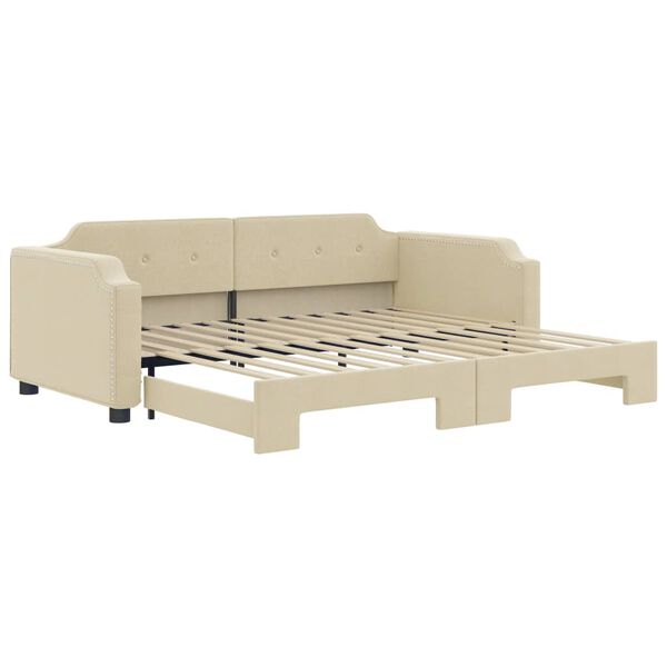 vidaXL Lit de jour avec lit gigogne cr&egrave;me 100x200 cm tissu