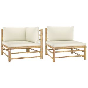 vidaXL Salon de jardin 2 pcs avec coussins blanc cr&egrave;me Bambou