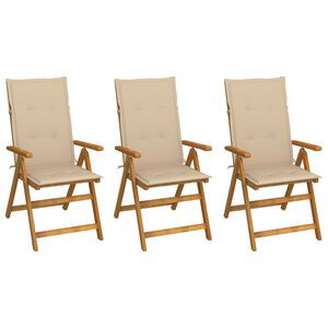 vidaXL Chaises pliantes 3 pi&egrave;ces avec coussins en bois d'acacia massif