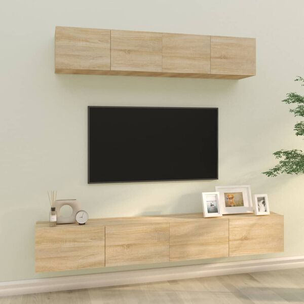 vidaXL Ensemble de meubles TV 4 pcs Ch&ecirc;ne sonoma Bois d'ing&eacute;nierie