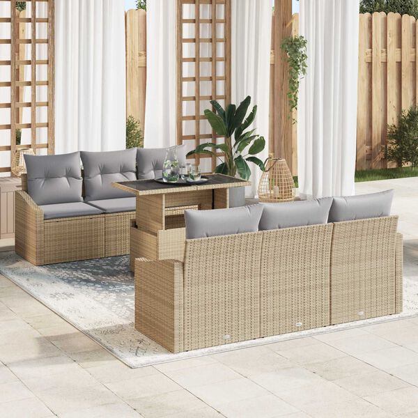 vidaXL Ensemble de canap&eacute; de jardin 7 pcs Beige et Gris clair