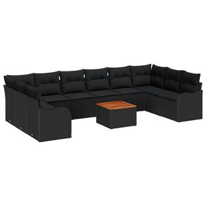 vidaXL Ensemble de canap&eacute; de jardin 11 pc Noir polyrotin