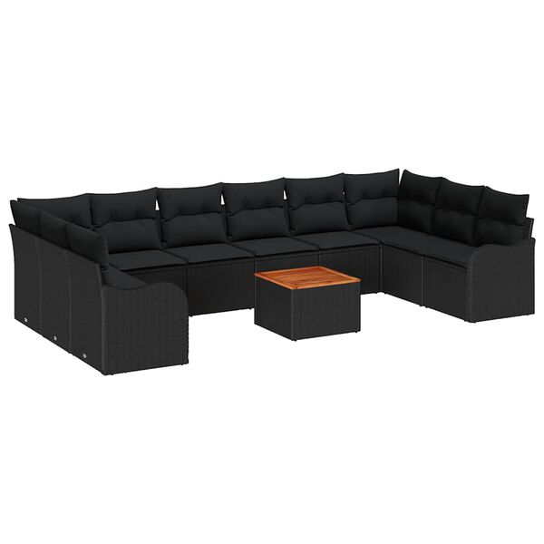 vidaXL Ensemble de canap&eacute; de jardin avec coussin 11 pcs Noir polyrotin