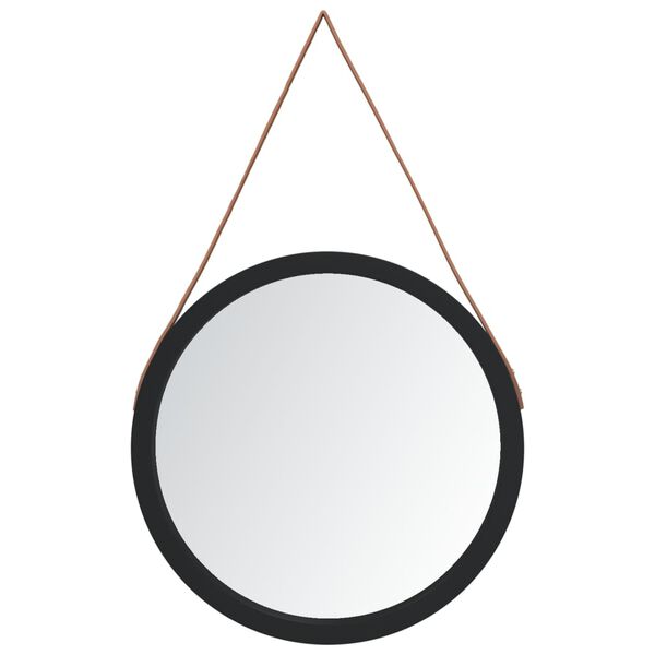 vidaXL Miroir mural avec sangle Noir &Oslash; 55 cm