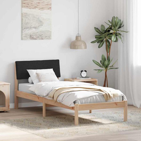 vidaXL Cadre de lit Marron et noir 75 x 190 cm Bois massif en pin