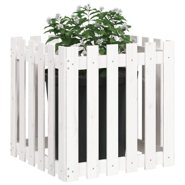 vidaXL Jardini&egrave;re avec design de cl&ocirc;ture blanc 60x60x60 cm pin massif