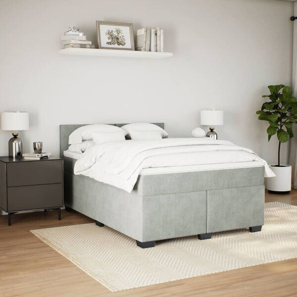 vidaXL Sommier &agrave; lattes de lit et matelas Gris clair 140x190cm Velours