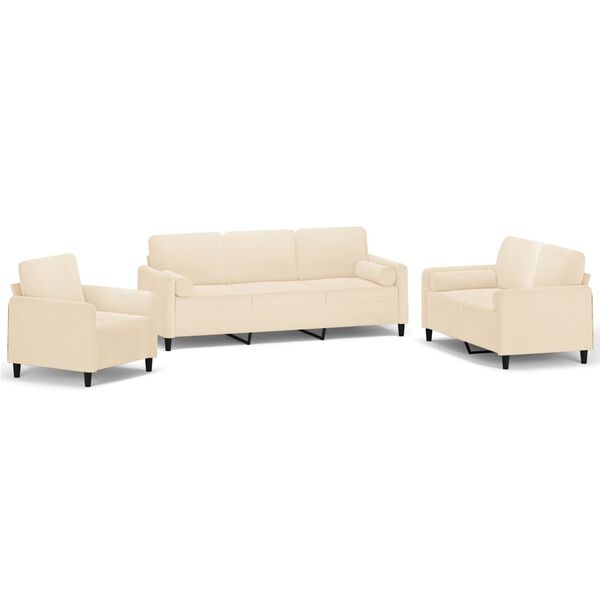 vidaXL Ensemble de canap&eacute;s 3 pcs coussins d&eacute;coratifs et coussins Cr&egrave;me