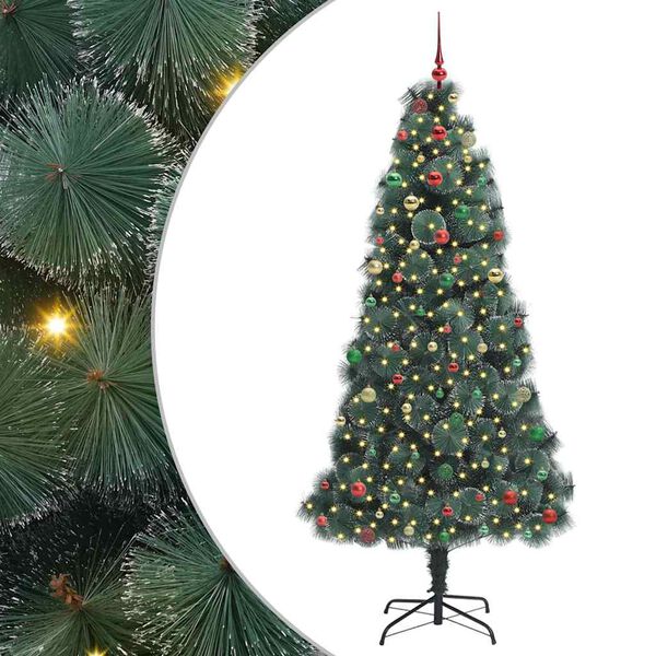 vidaXL Sapin de No&euml;l artificiel pr&eacute;-&eacute;clair&eacute; avec ensemble de boules