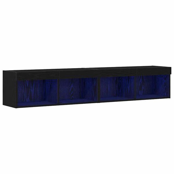vidaXL Ensemble meuble TV avec LED 2 pcs Ch&ecirc;ne noir 80 x 30 x 30 cm