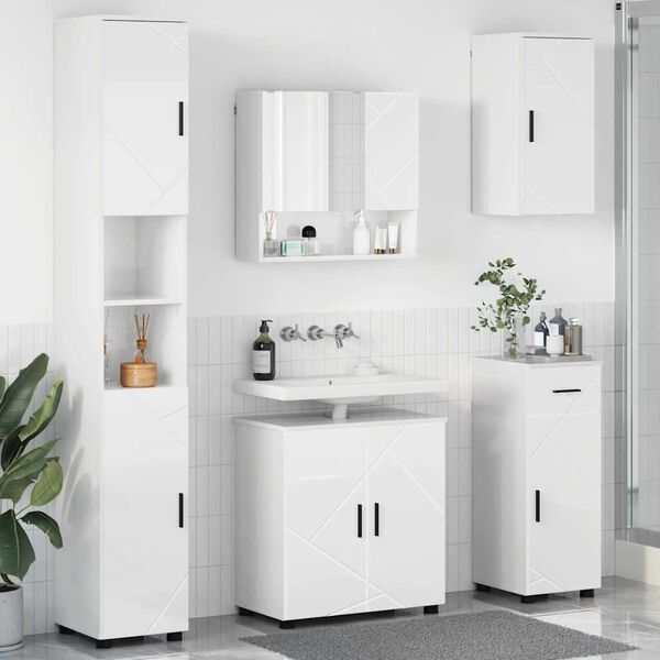 vidaXL Ensemble de mobilier de salle de bain 5 pcs Blanc brillant