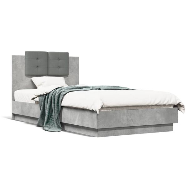 vidaXL Cadre de lit avec LED sans matelas gris b&eacute;ton 75x190 cm