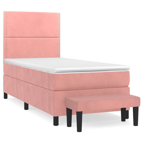 vidaXL Sommier &agrave; lattes de lit avec matelas Rose 90x200 cm Velours