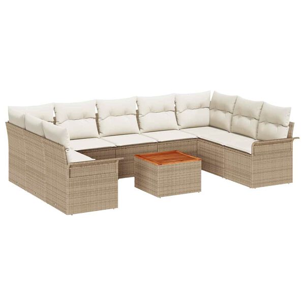 vidaXL Ensemble de canap&eacute; de jardin 10 pcs Beige et cr&egrave;me polyrotin