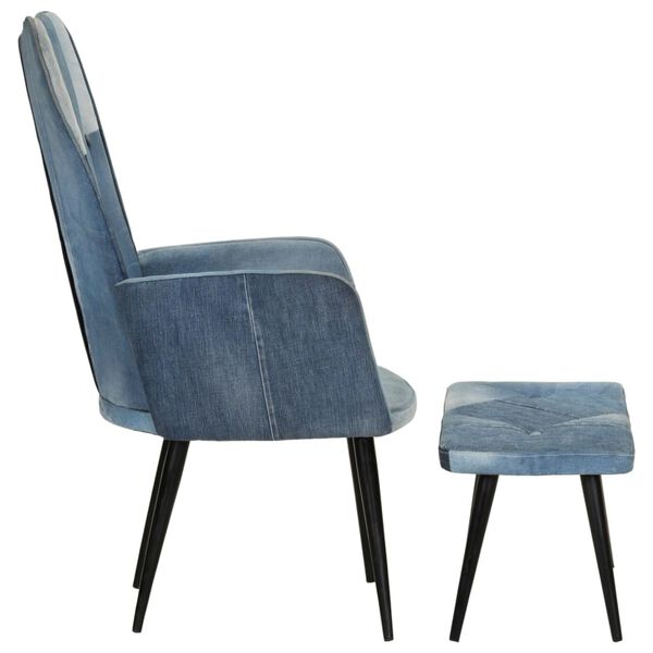 vidaXL Fauteuil avec repose-pieds Denim Bleu Toile patchwork