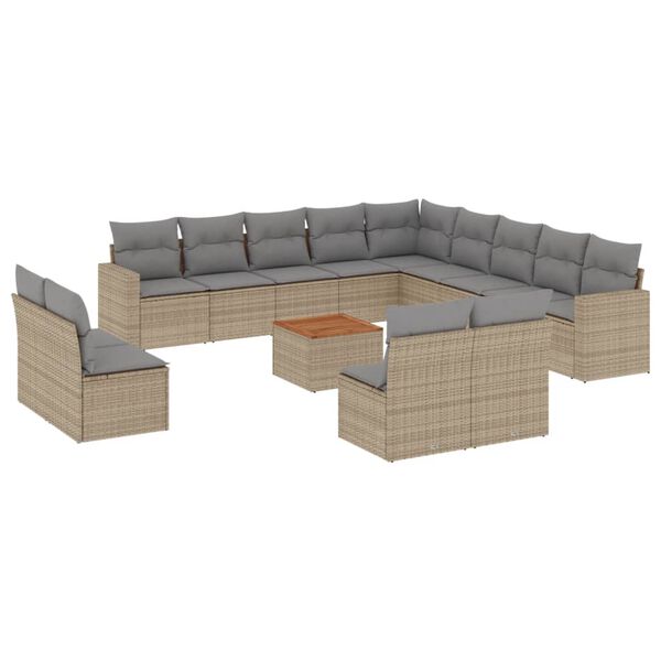 vidaXL Salon de jardin avec coussins 14 pcs beige r&eacute;sine tress&eacute;e