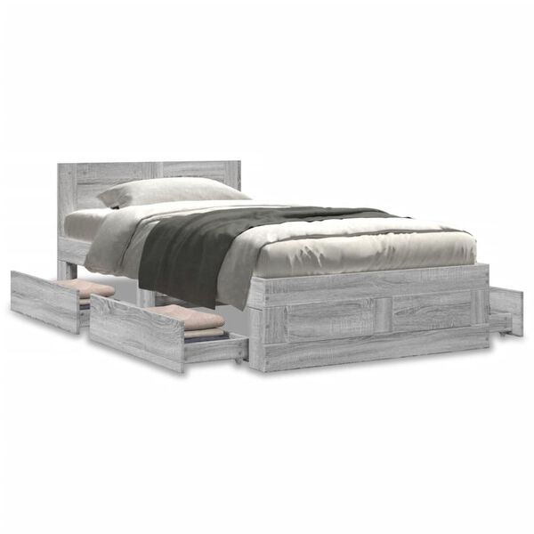 vidaXL Cadre de lit et t&ecirc;te de lit sans matelas sonoma gris 90x200 cm
