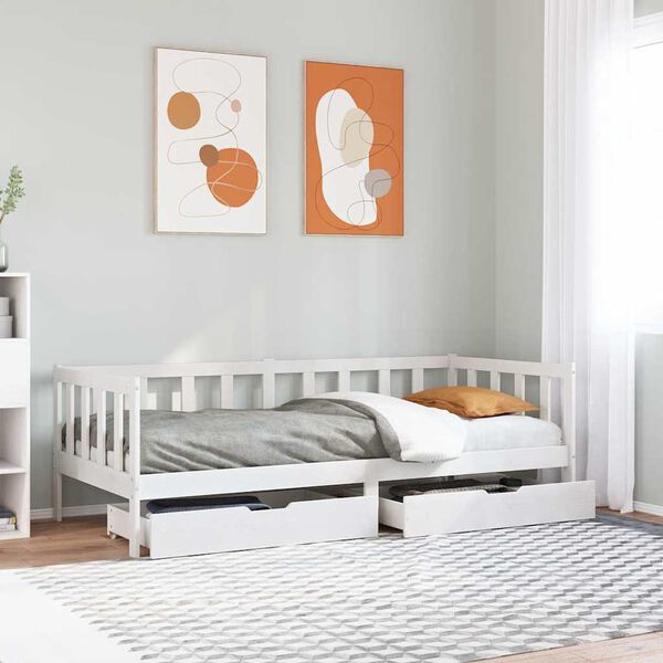 vidaXL Lit de jour et tiroirs sans matelas blanc 90x190 cm bois massif