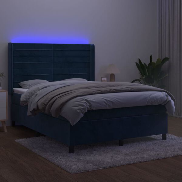 vidaXL Sommier &agrave; lattes de lit matelas et LED Bleu fonc&eacute; 140x190 cm
