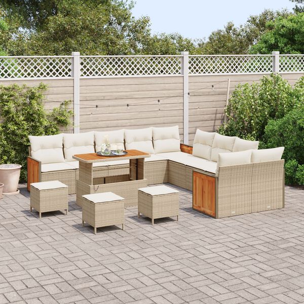 vidaXL Ensemble de canap&eacute; de jardin avec coussin 14 pcs Beige et cr&egrave;me