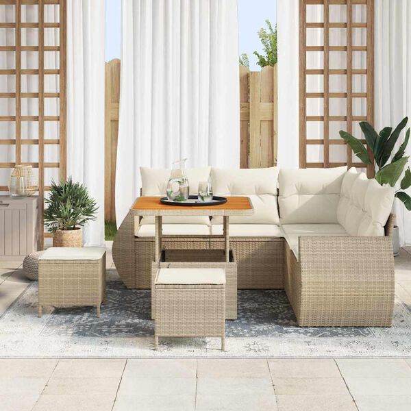 vidaXL Ensemble de canap&eacute; de jardin 8 pcs Beige polyrotin