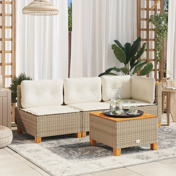 vidaXL Canap&eacute; d'angle de jardin avec coussins beige r&eacute;sine tress&eacute;e