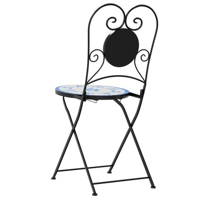 vidaXL Chaises de bistro pliables lot de 2 bleu et blanc céramique