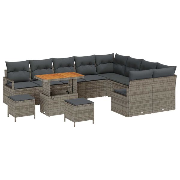 vidaXL Ensemble de canap&eacute; de jardin avec coussin 12 pcs Gris