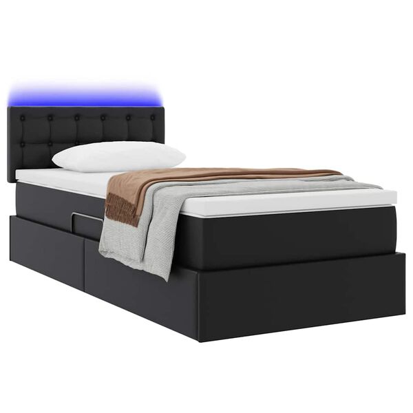 vidaXL Lit avec rangement et LED Noir 100 x 200 cm Cuir synth&eacute;tique