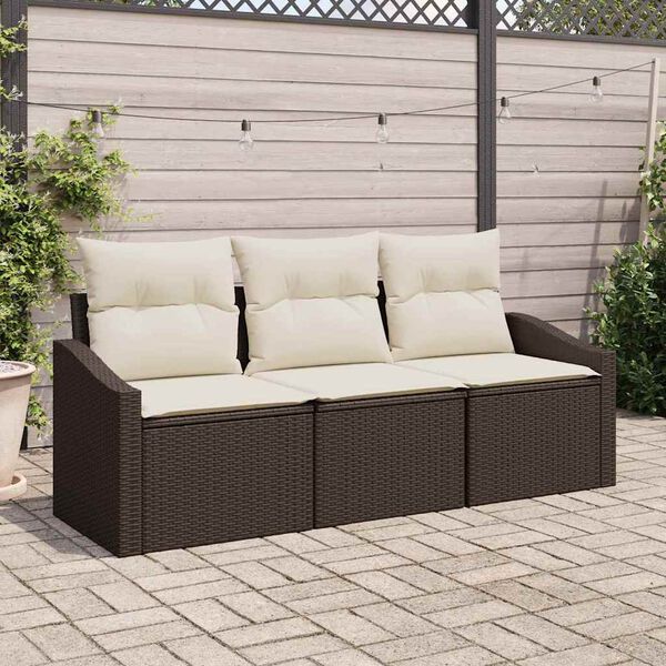 vidaXL Ensemble de canapé de jardin 3 pcs Marron et blanc polyrotin