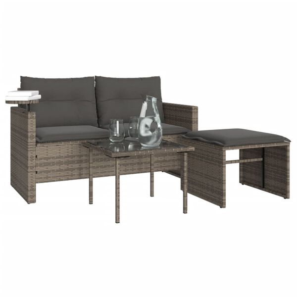 vidaXL Salon de jardin avec coussins 3 pcs gris r&eacute;sine tress&eacute;e